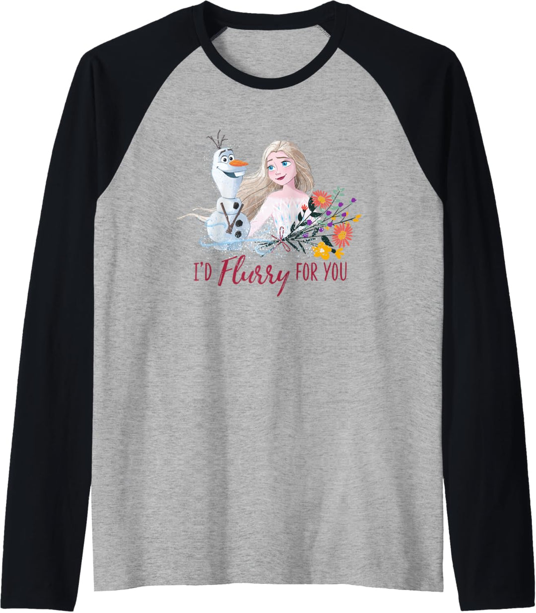 Disney Frozen Valentine's Day Olaf, I'd Flurry For You Elsa Raglan