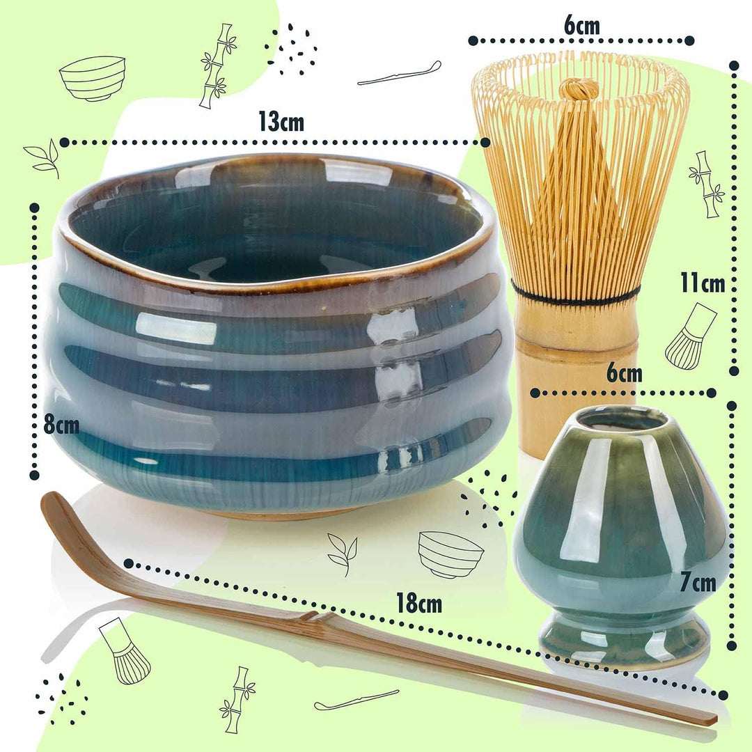 Dimono Original Matcha Tee-Set Deluxe mit Matcha-Schale, Bambus-Besen, Besenhalter, Dosierlöffel - D