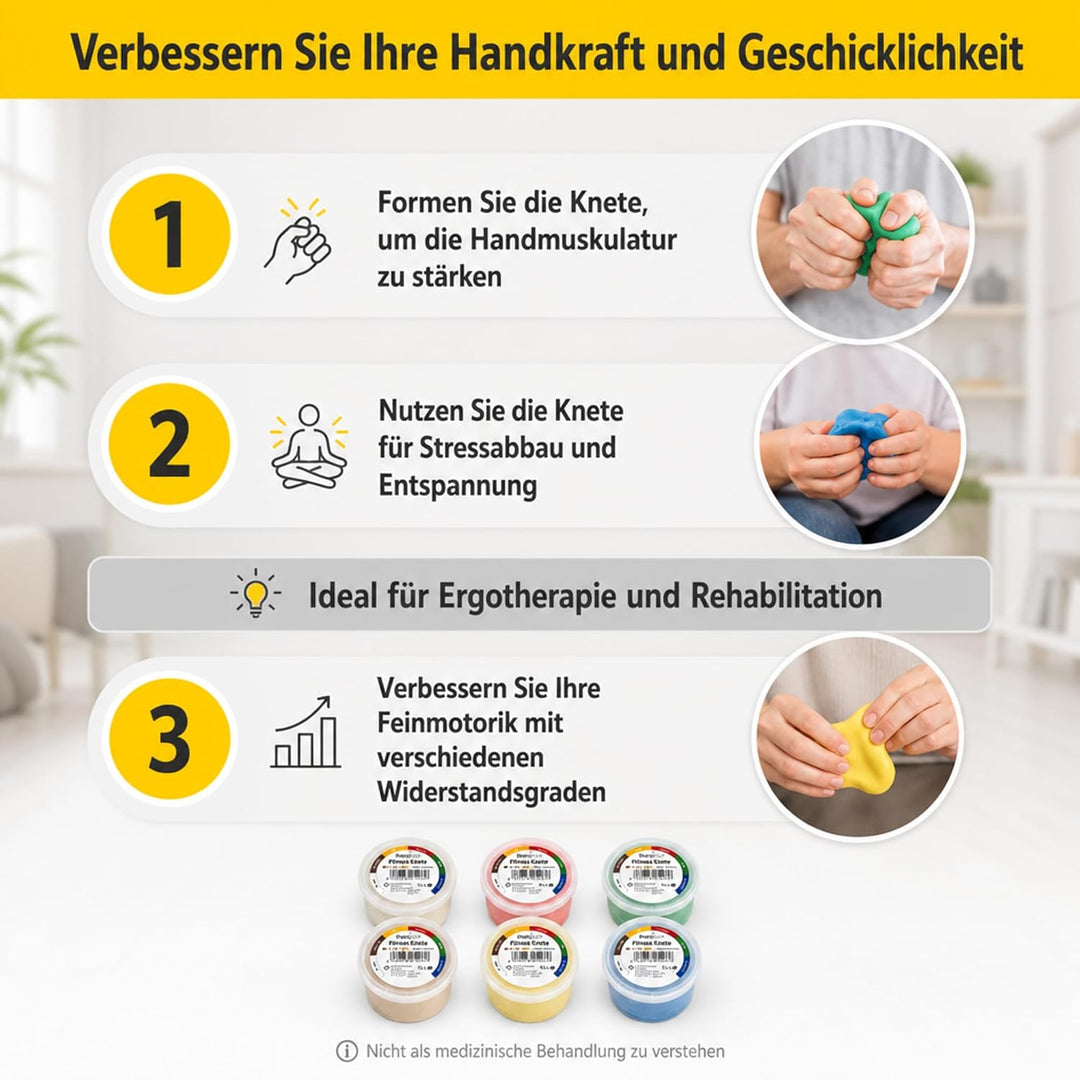 Fitnessknete in 6 Verschiedene Widerstandsgrade - für Handtraining, Anti-Stress, Handmuskulatur, Fei