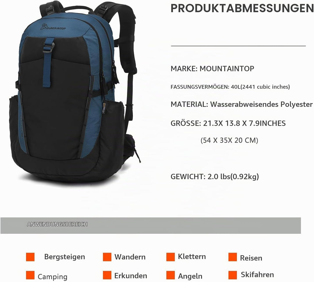 MOUNTAINTOP 40L Wanderrucksack Herren Damen Trekkingrucksack Outdoor Rucksäcke mit für Camping Wande