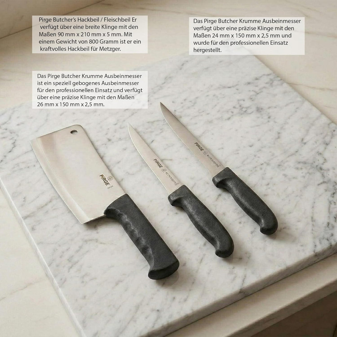 Pirge Butcher's Metzgermesser Set 3 TLG - Hackbeile und Ausbeinmesser - Knochenbeil - Metzgerbeil -