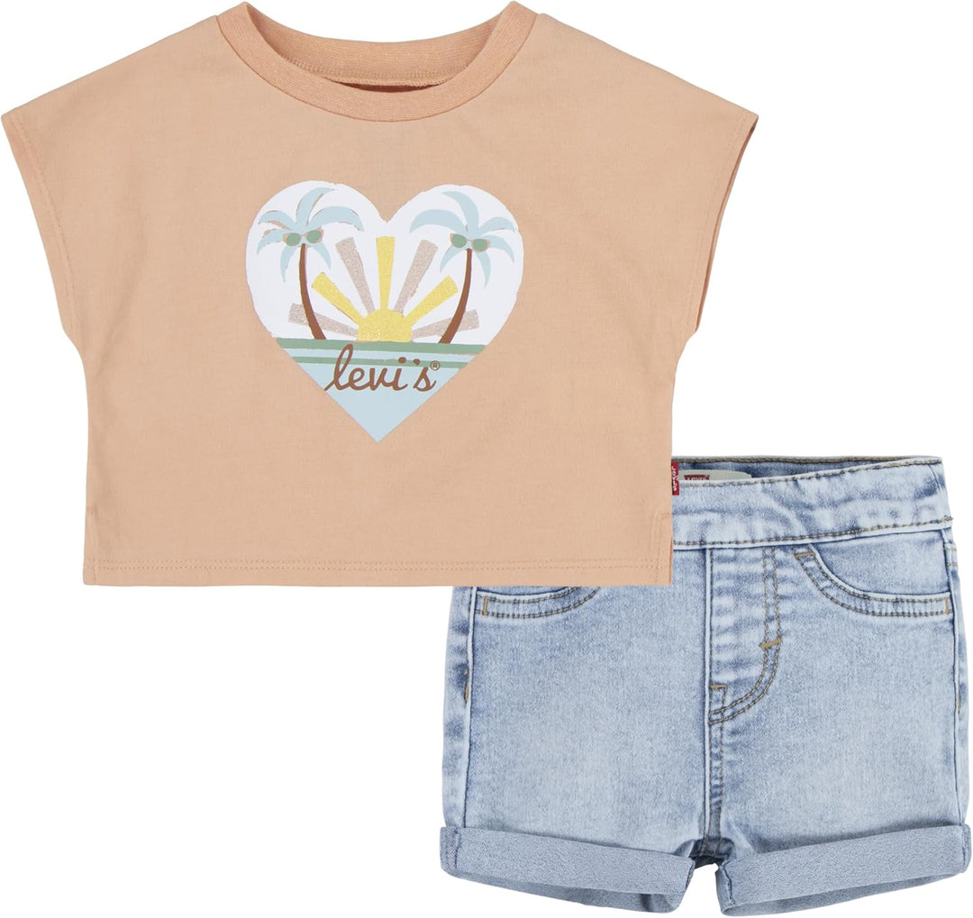 Levi's Baby-Mädchen Tee and Short Set Sgss241 Abgestimmte Outfits 12 Monate CORAL SANDS, 12 Monate C