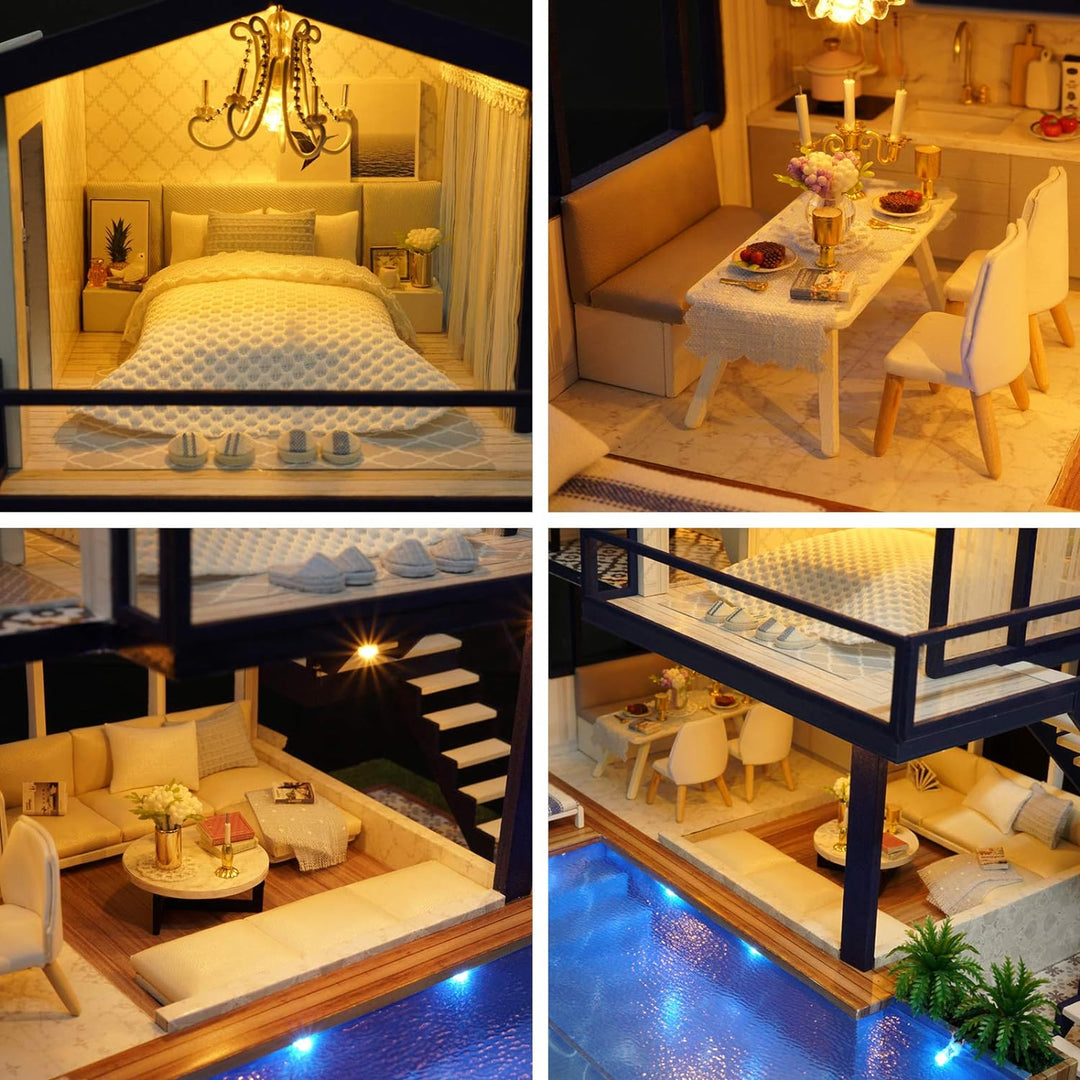 Cuteefun DIY Miniatur Puppenhaus Kit zum BAU Miniatur Haus mit Musik und Möbeln Selber Bauen Kreativ