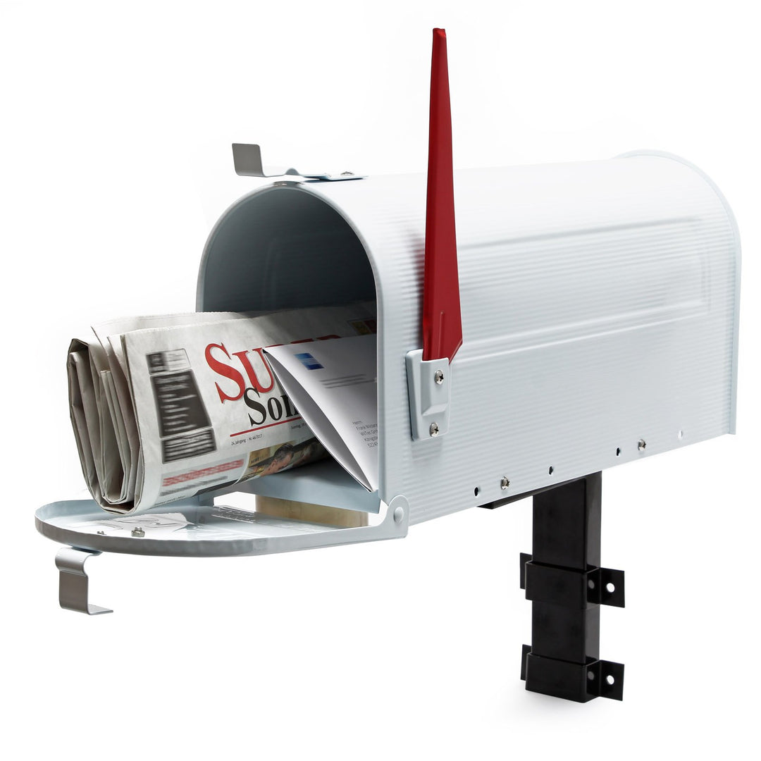 Wiltec Set US Mailbox weiss 180 x 220 x 480 mm, amerikanischer Briefkasten mit Fahne, Standbriefkast