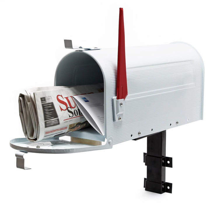 Wiltec Set US Mailbox weiss 180 x 220 x 480 mm, amerikanischer Briefkasten mit Fahne, Standbriefkast