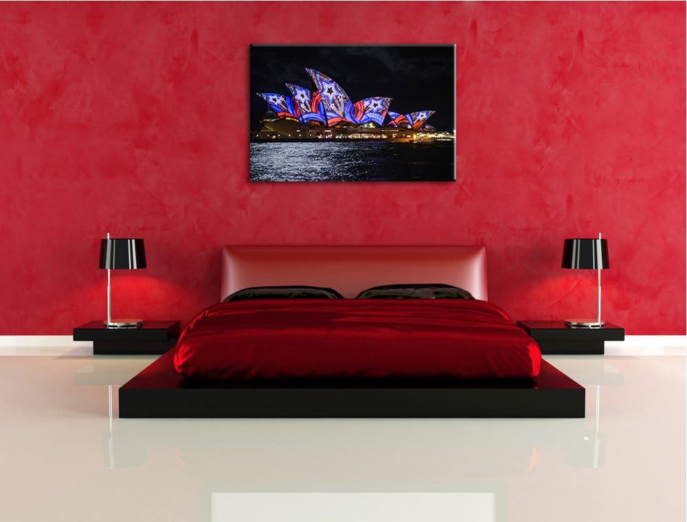 Dark Sydney Opera House Sternenbeleuchtungauf Leinwand, XXL riesige Bilder fertig gerahmt mit Keilra
