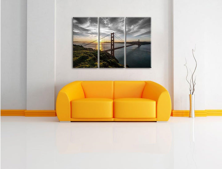 Pixxprint Golden Gate Bridge als Leinwandbild/Grösse: 3 Teilig (120x80 cm) cm/Wandbild/Kunstdruck/fe