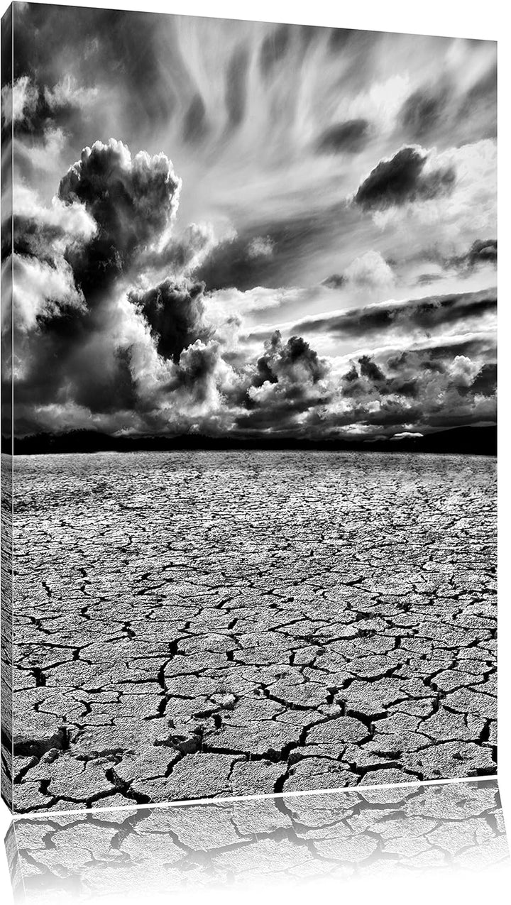 Pixxprint Monocrome, Ausgetrocknete Wüstenlandschaft, Format: 100x70 auf Leinwand, 100x70
