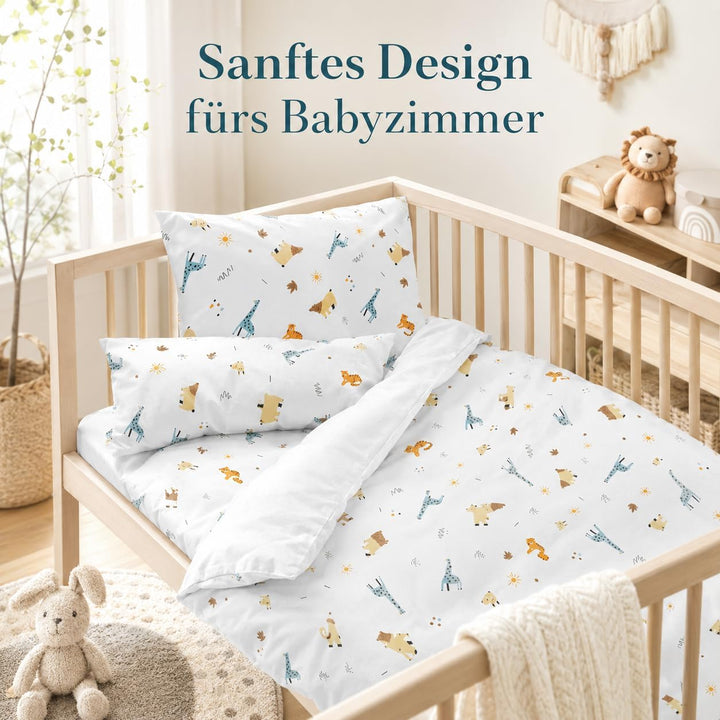 various Wendbare Babybettwäsche-Sets (60 x 120 cm), 100% Baumwolle, bestehend aus Bettbezug und Kiss