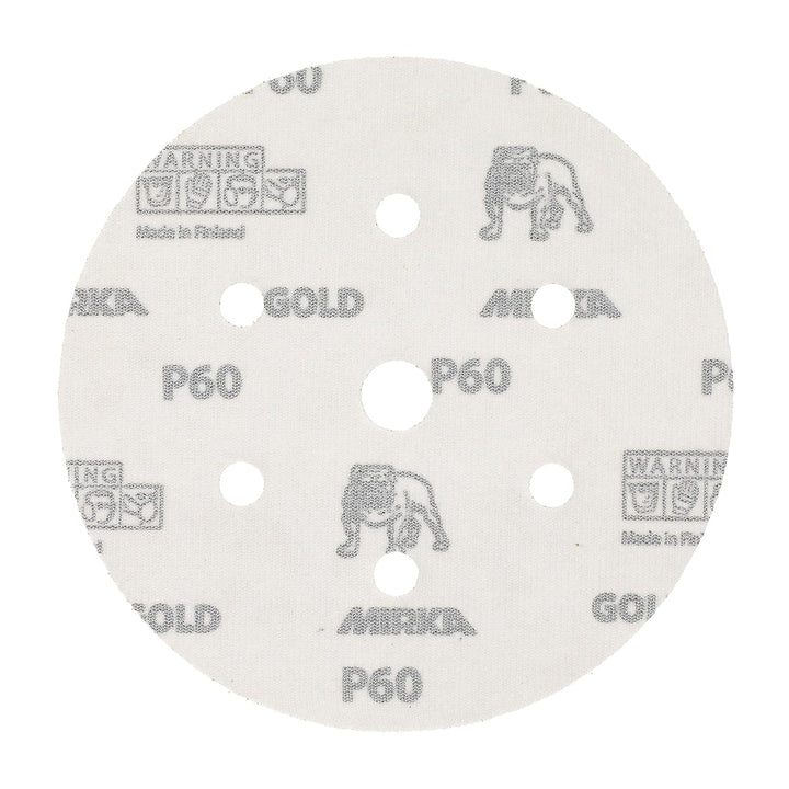 Mirka Gold Universal-Schleifpapier Ø 150mm Klett 7-Loch, Korn P60, 50 Stk / Zum Schleifen von Gips,