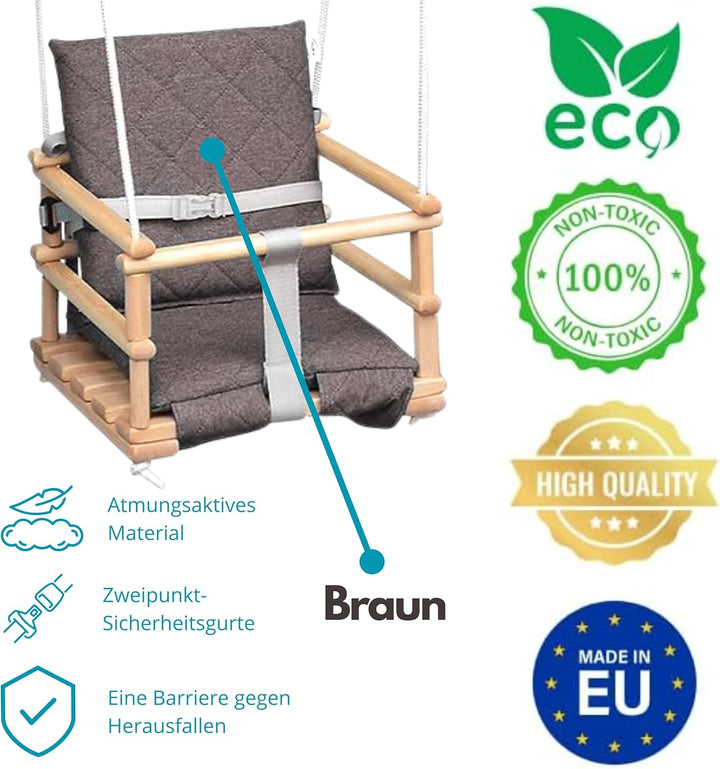 Holz Babyschaukel, Kinderschaukel, Schaukel für Kinder Schaukel 3 in 1 + SICHERHEITSGURT, Kleinkinds