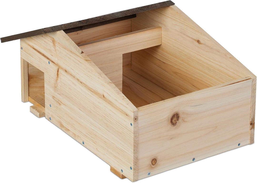 Relaxdays Igelhaus, Holz, Igelhotel mit Boden, 2 Kammern, Winterquartier für Igel, Garten, HBT: 24x4