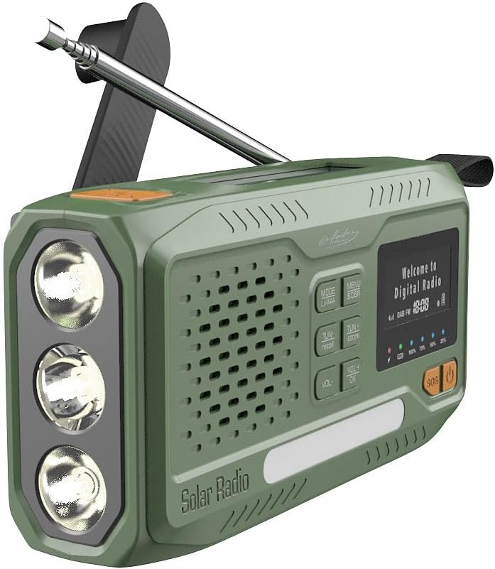 infactory Notfallradio: Mobiles DAB+-Kurbelradio mit EWF, Solarpanel, LED, USB, Bluetooth 5 (Radios,