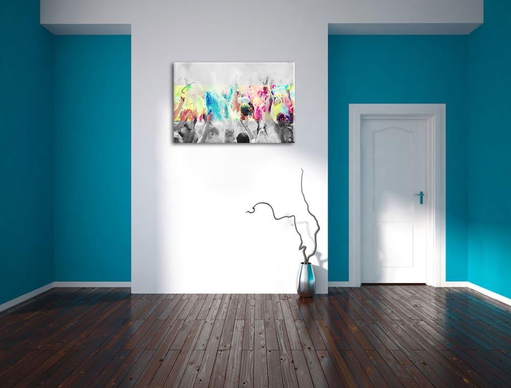 Holi Farben Festival schwarz/weiss Format: 100x70 auf Leinwand, XXL riesige Bilder fertig gerahmt mi