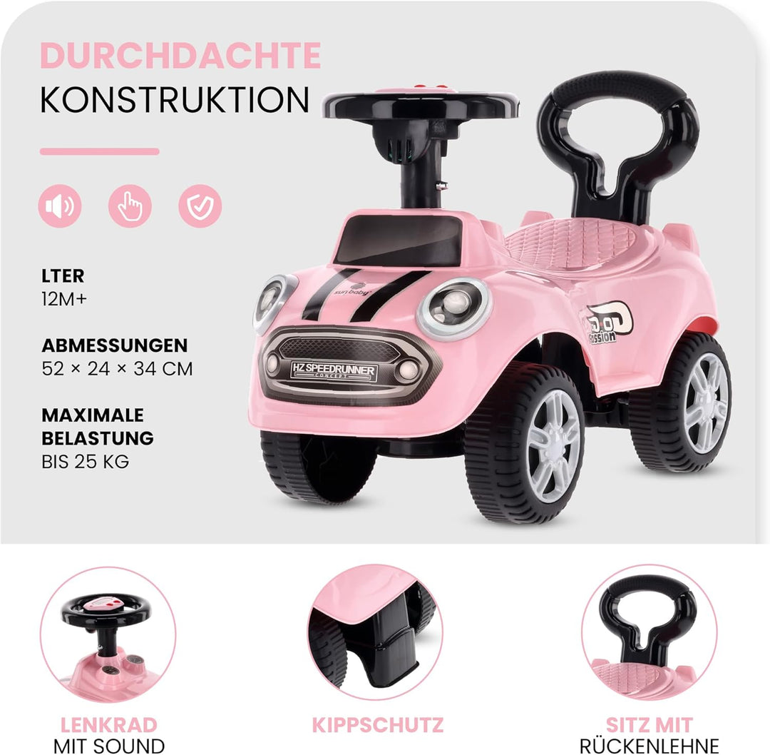 Rutschauto ab 1 Jahr, Lauflernwagen, Kinderauto Indoor, Rutschfahrzeug mit Klängen (Rosa), Rosa