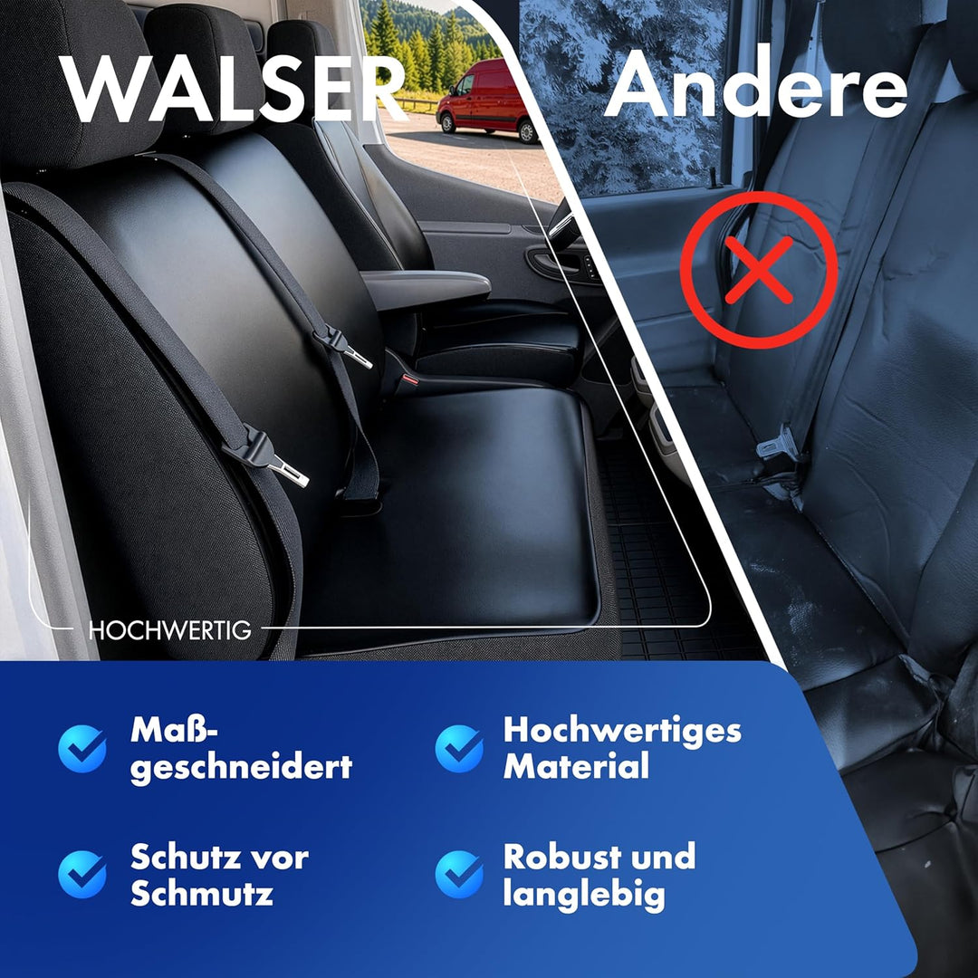 Walser Transporter Sitzbezüge Auto kompatibel mit VW T6, Doppelbank vorne klappbar, Auto Sitzbezüge