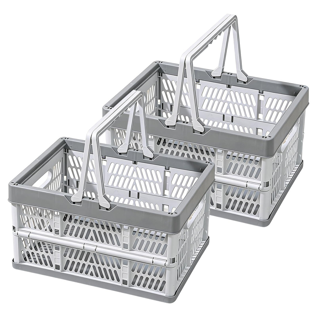 2 Stück Faltbarer Klappbox Klein, Klappbar Tragbarer Korb mit Henkel Faltbox Plastik Klappbox Campin