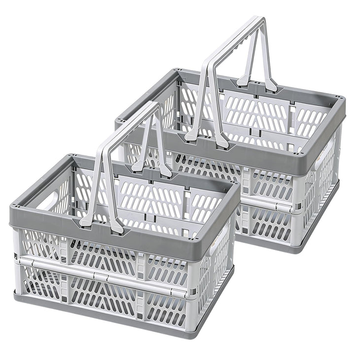 2 Stück Faltbarer Klappbox Klein, Klappbar Tragbarer Korb mit Henkel Faltbox Plastik Klappbox Campin