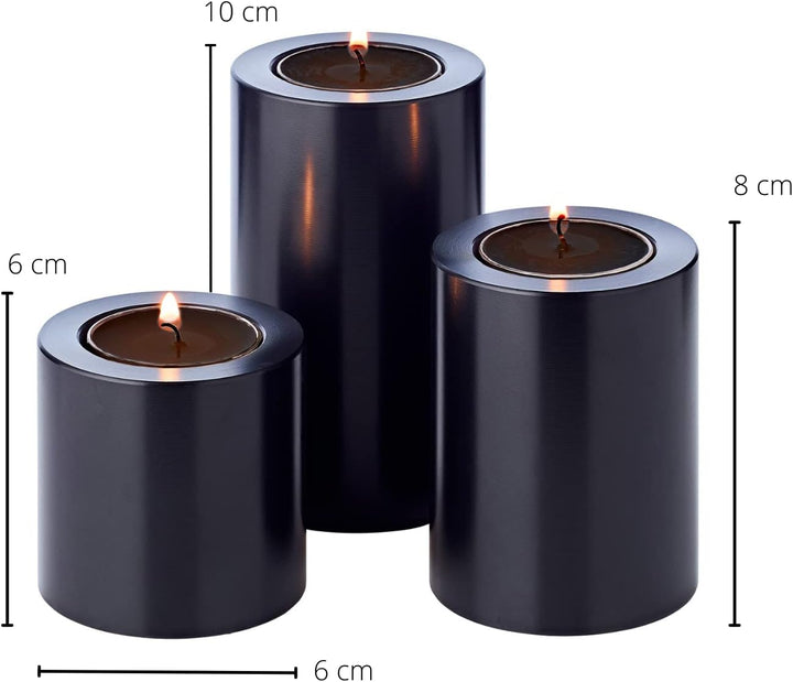 EDZARD 3er Set Teelichthalter Dauerkerze Cornelius Schwarz (Ø 6cm, Höhen 6, 8 und 10 cm) hitzebestän