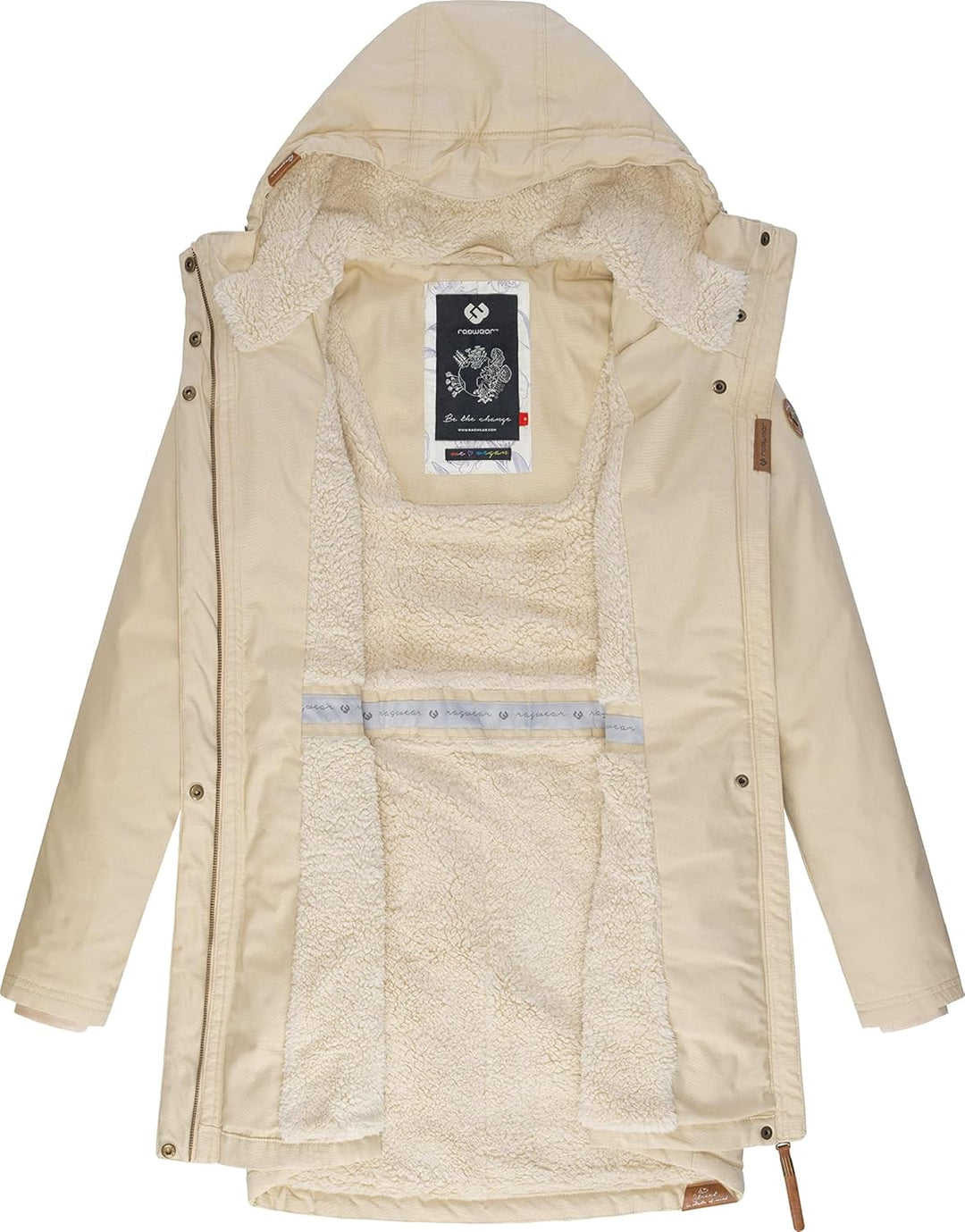 Ragwear Damen Mantel Lange warme Winterjacke mit Teddyfell-Kapuze Elsie Intl XS-5XL S Beige22, S Bei
