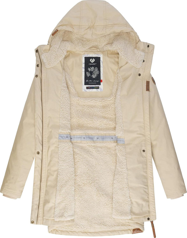 Ragwear Damen Mantel Lange warme Winterjacke mit Teddyfell-Kapuze Elsie Intl XS-5XL S Beige22, S Bei