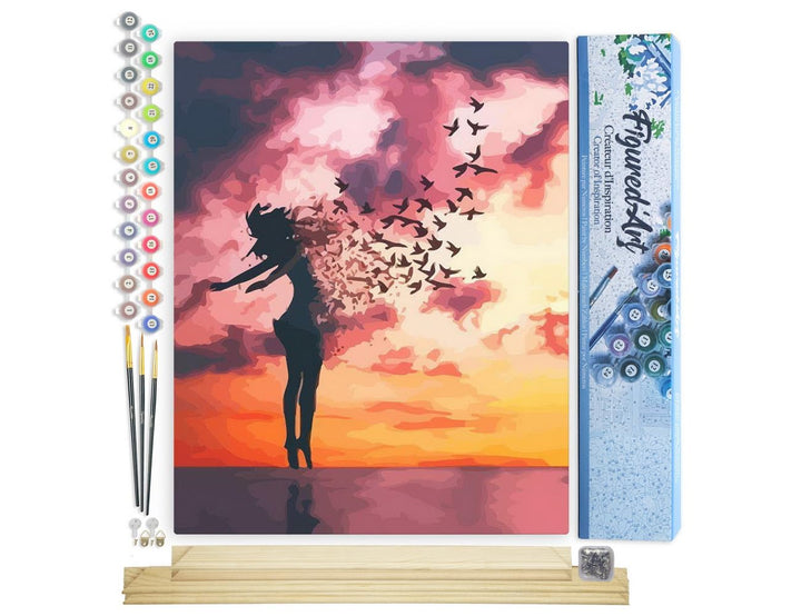 Figured'Art Malen Nach Zahlen Erwachsene Mit Rahmen Frau und Vögel - Paint by Numbers Basteln DIY Ba