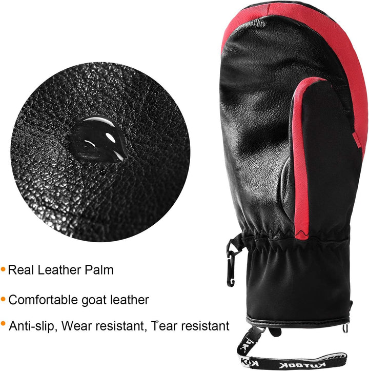 KUTOOK Skihandschuhe Ziegenleder Fäustlinge Wasserdicht Warm Winter Snowboard Handschuhe Winddicht W