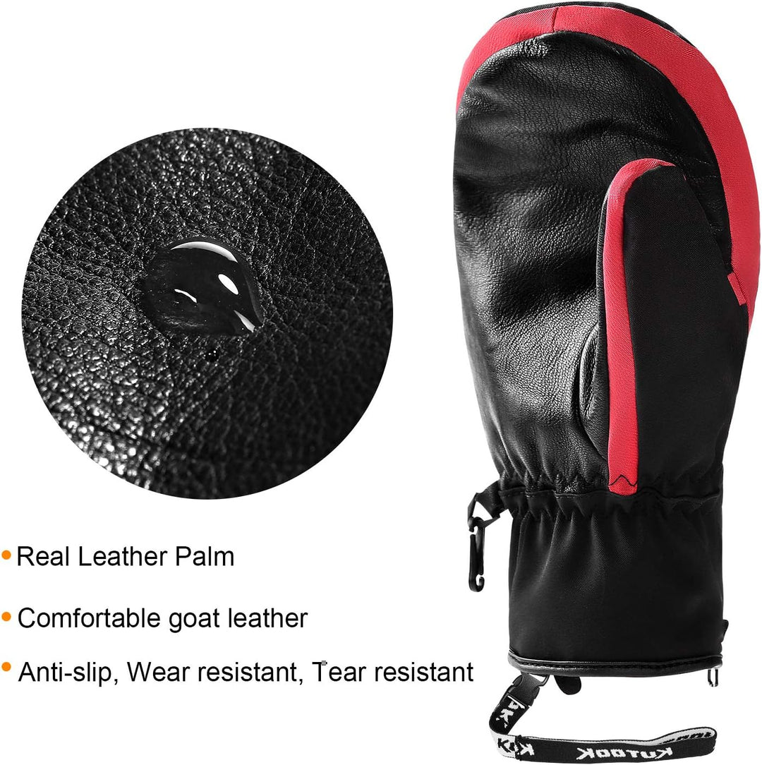 KUTOOK Skihandschuhe Ziegenleder Fäustlinge Wasserdicht Warm Winter Snowboard Handschuhe Winddicht W