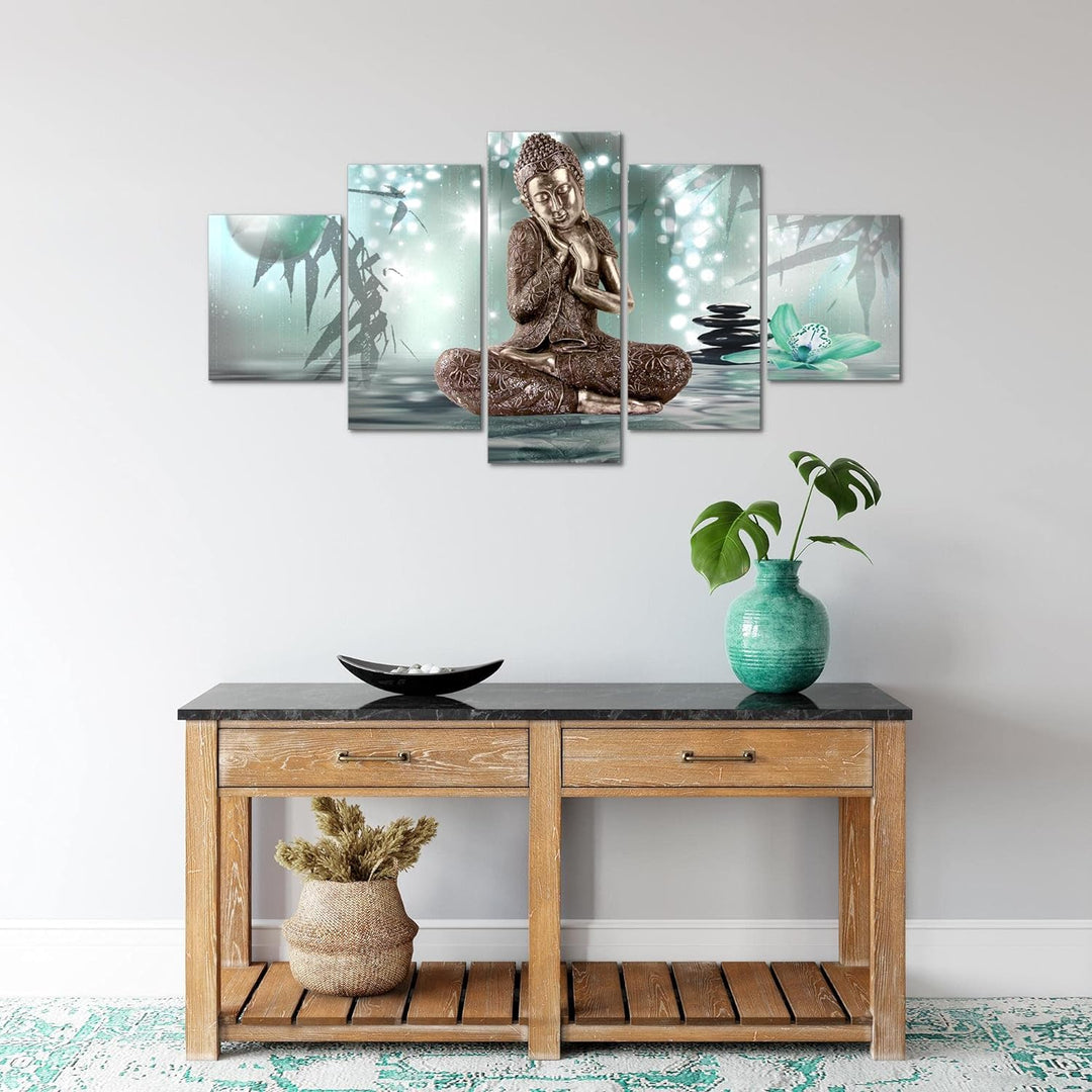 Runa Art Wandbilder Buddha Feng Shui 5 Teilig Bild auf Vlies Leinwand Deko Wohnzimmer Schlafzimmer R