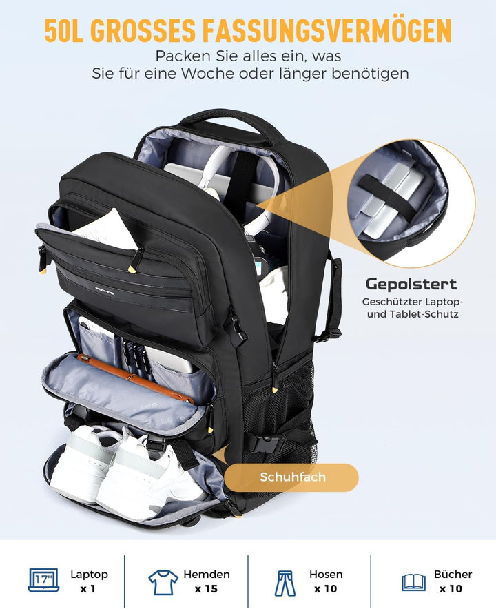 Ponhog Travel Backpack for Men - 50L Convertible Duffle Bag with Shoe Compartment, Carry On Laptop B