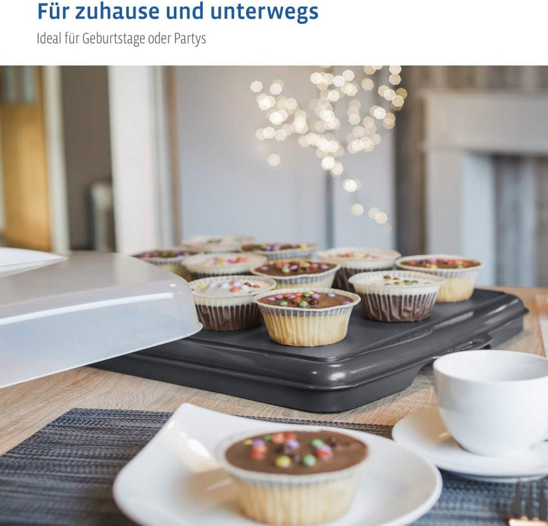 Xavax Kuchen Transportbox rechteckig (Kuchenbox für Blechkuchen, Kuchencontainer mit Deckel und Trag