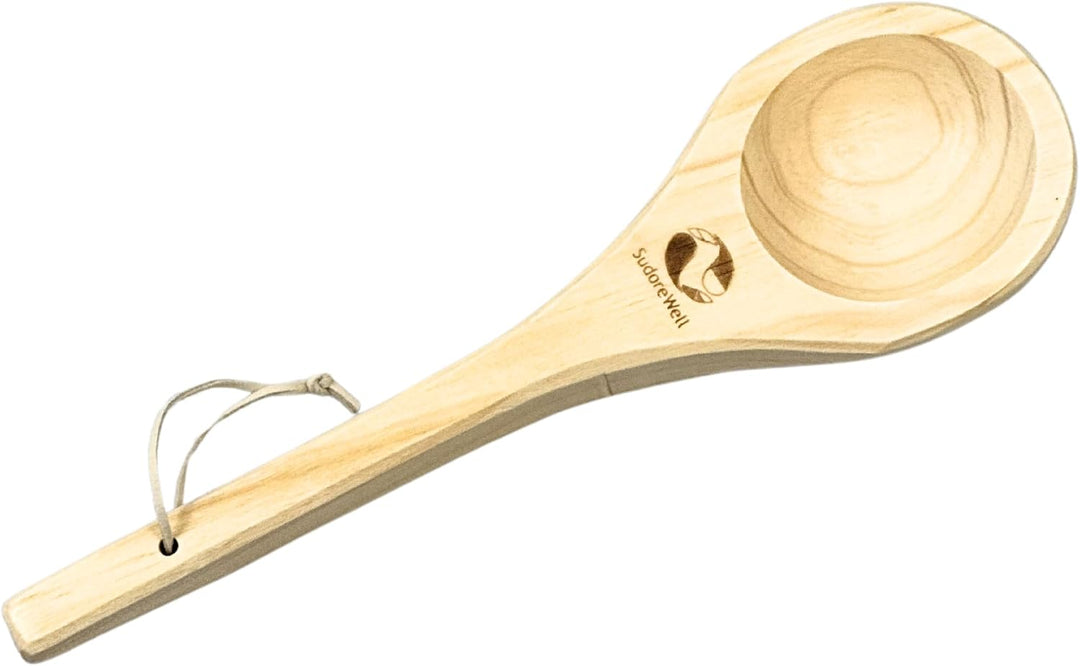 Sauna Schöpfkelle Saunakelle aus Weichholz 40 cm mit Lederriemen