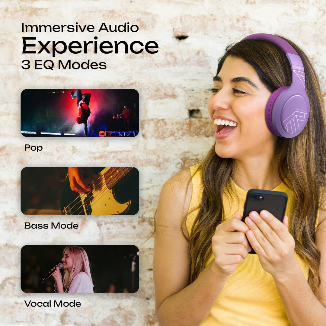 PowerLocus Bluetooth Kopfhörer Over Ear, Kopfhörer Kabellos mit 3-EQ modi, 60std. Spielzeit, Hi-Fi-S