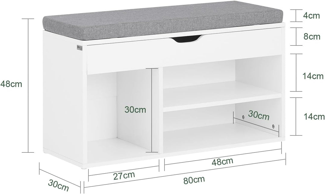 SoBuy FSR45-HG Schuhbank mit Sitzkissen Sitzbank Schuhschrank Schuhregal 3 Fächer weiss BHT ca: 80x4
