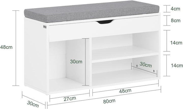 SoBuy FSR45-HG Schuhbank mit Sitzkissen Sitzbank Schuhschrank Schuhregal 3 Fächer weiss BHT ca: 80x4
