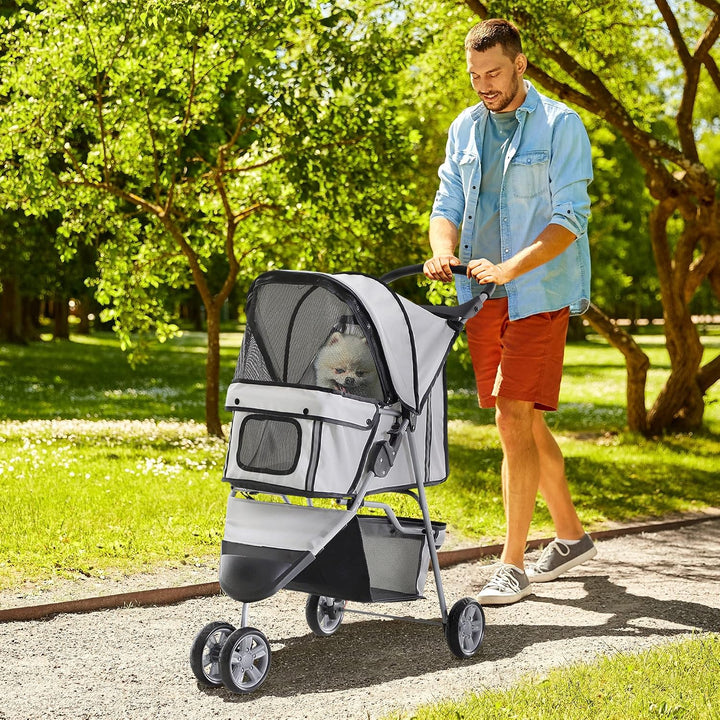 PawHut Hundewagen Hundebuggy Buggy Hunde Katzen Pet Stroller Hunde Buggy Grau grau 75L x 45B x 97H c