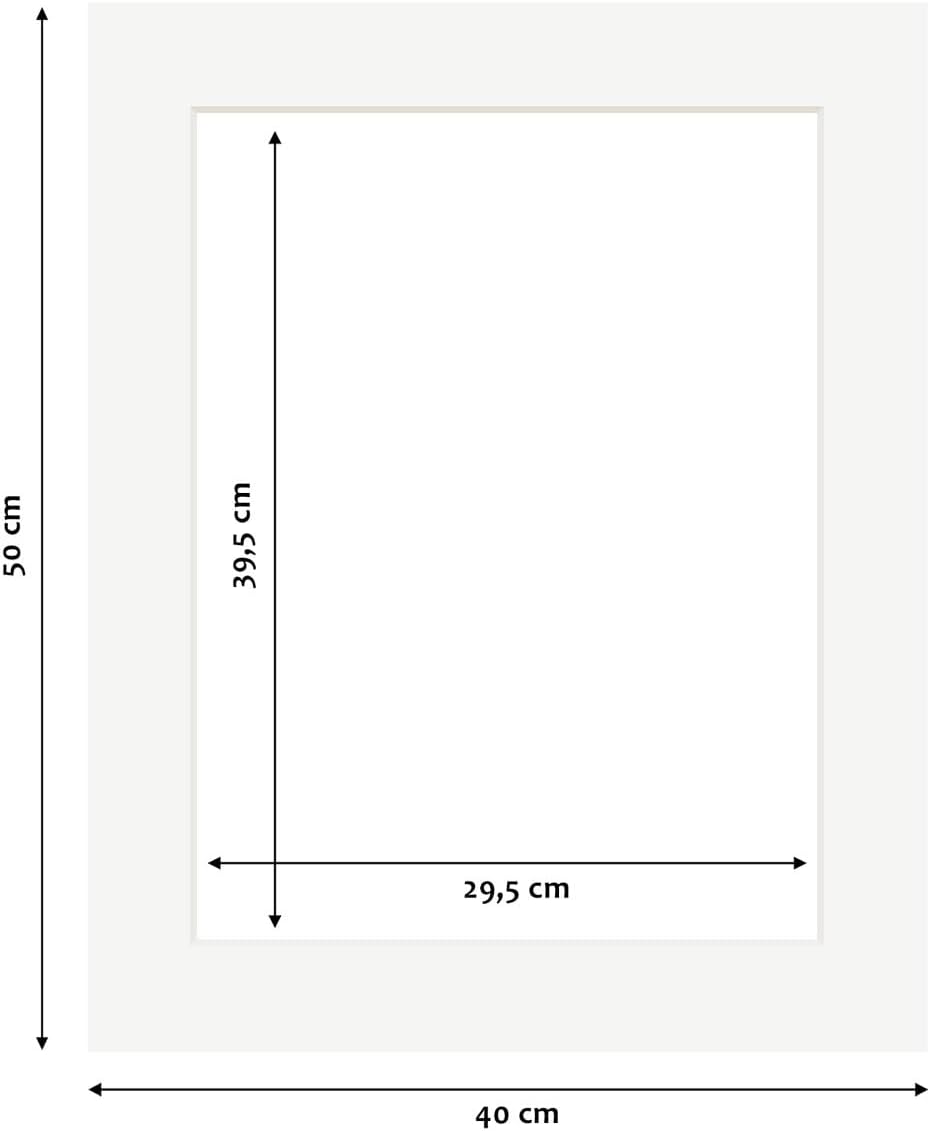 PHOTOLINI Passepartout 40x50 aussen für 30x40 innen, säurefrei 1,5 mm Passepartout Karton Reinweiss,