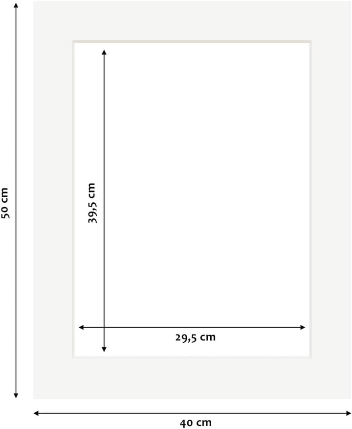 PHOTOLINI Passepartout 40x50 aussen für 30x40 innen, säurefrei 1,5 mm Passepartout Karton Reinweiss,