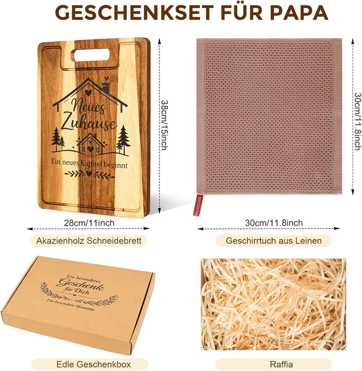 Einzugsgeschenke Wohnung - 38x28x2cm Akazienholz Schneidebrett mit Saftrille - Edles Einweihungsgesc