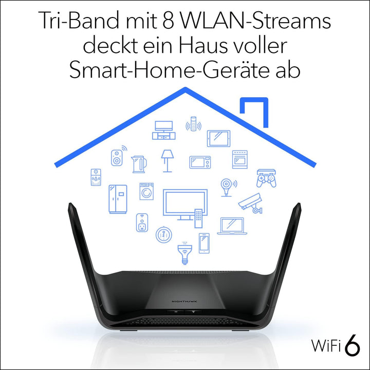 NETGEAR RAX70 WiFi 6 Router AX6600 TriBand (8 Streams mit bis zu 6,6 GBit/s, Nighthawk WLAN Router A