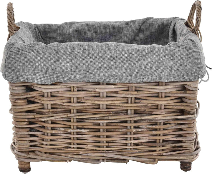 Rattan Kaminholzkorb Flechtkorb mit Inlett Holzkorb Kaminkorb stabil Korb für Holz (klein, Grau Natu