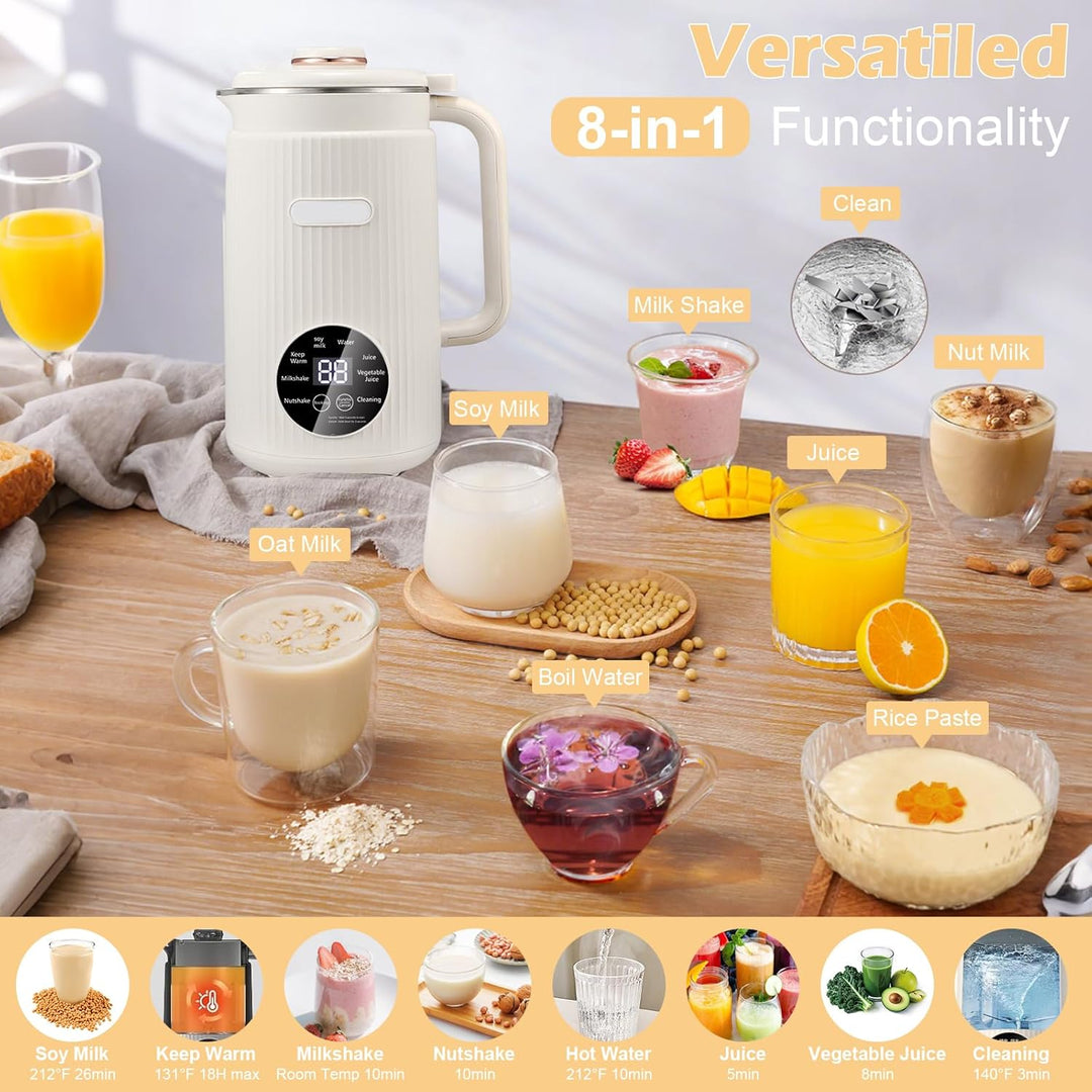 Nussmilchmaschine 8-in-1, Pflanzenmilchbereiter 1200 ml mit Selbstreinigung, Warmhaltefunktion &amp; Tim