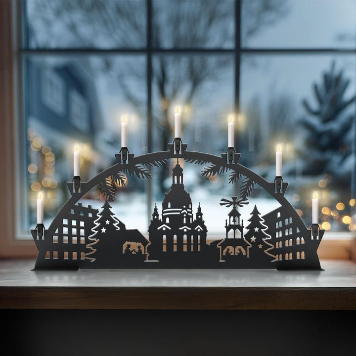 KNOBLOCH Schwibbogen aus Metall Winter-Motiv | für Innen | Schwarz | Outdoor | Weihnachtsdeko für Fe