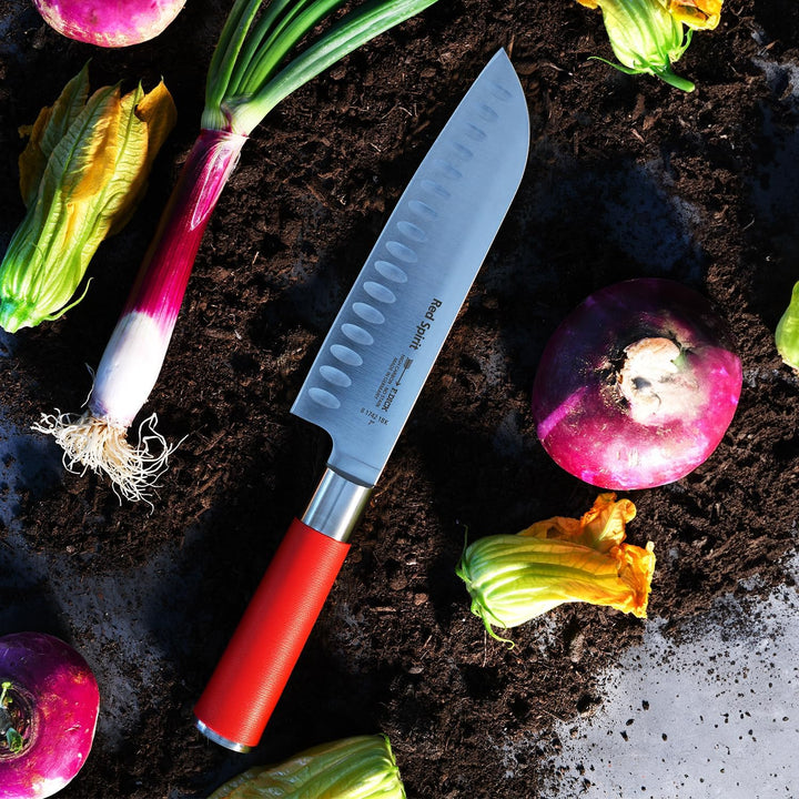 F. DICK Santoku, Küchenmesser, Red Spirit (Messer mit Klinge 18 cm, X55CrMo14 Stahl, nichtrostend, 5