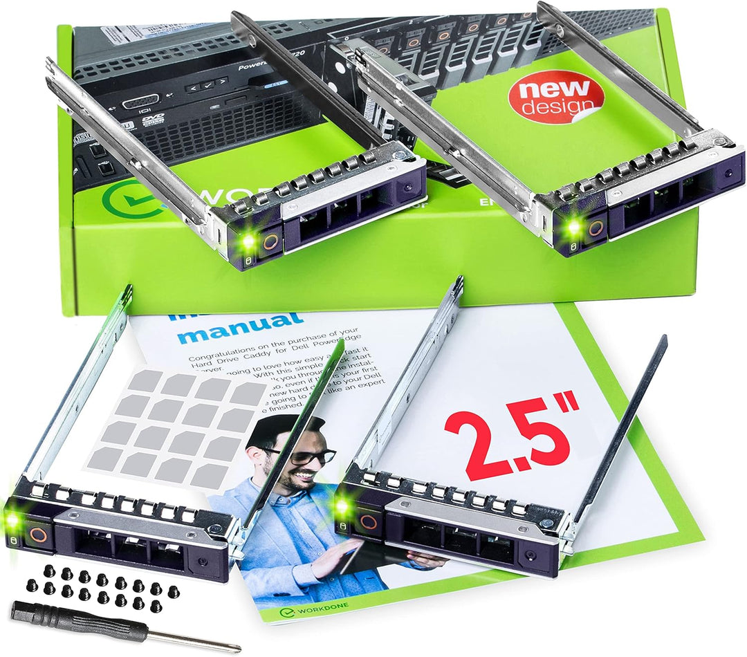 WorkDone 4er Pack - 2,5-Zoll Hard Drive Caddy Tray - kompatibel für Dell PowerEdge Server und XC-Ser