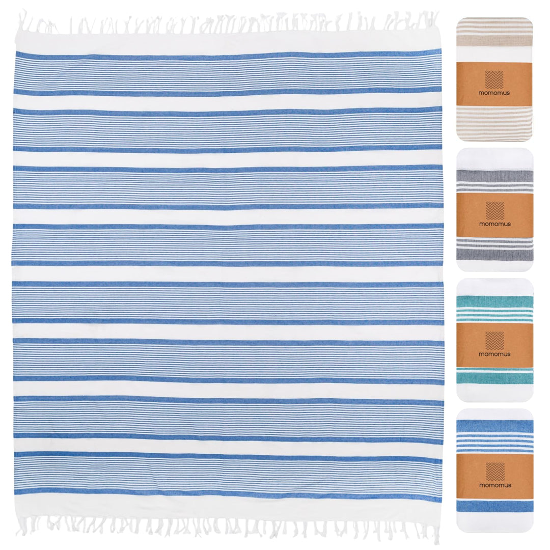 MOMOMUS Stranddecke Sandfrei XXL im Fouta-Stil – mit Boho-Abschluss, Leicht und Kompakt – Grosse Str