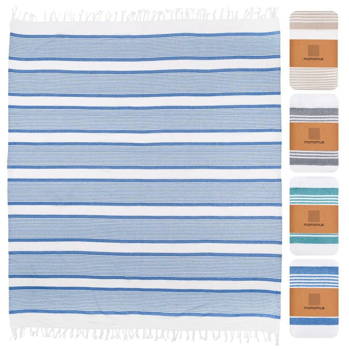 MOMOMUS Stranddecke Sandfrei XXL im Fouta-Stil – mit Boho-Abschluss, Leicht und Kompakt – Grosse Str