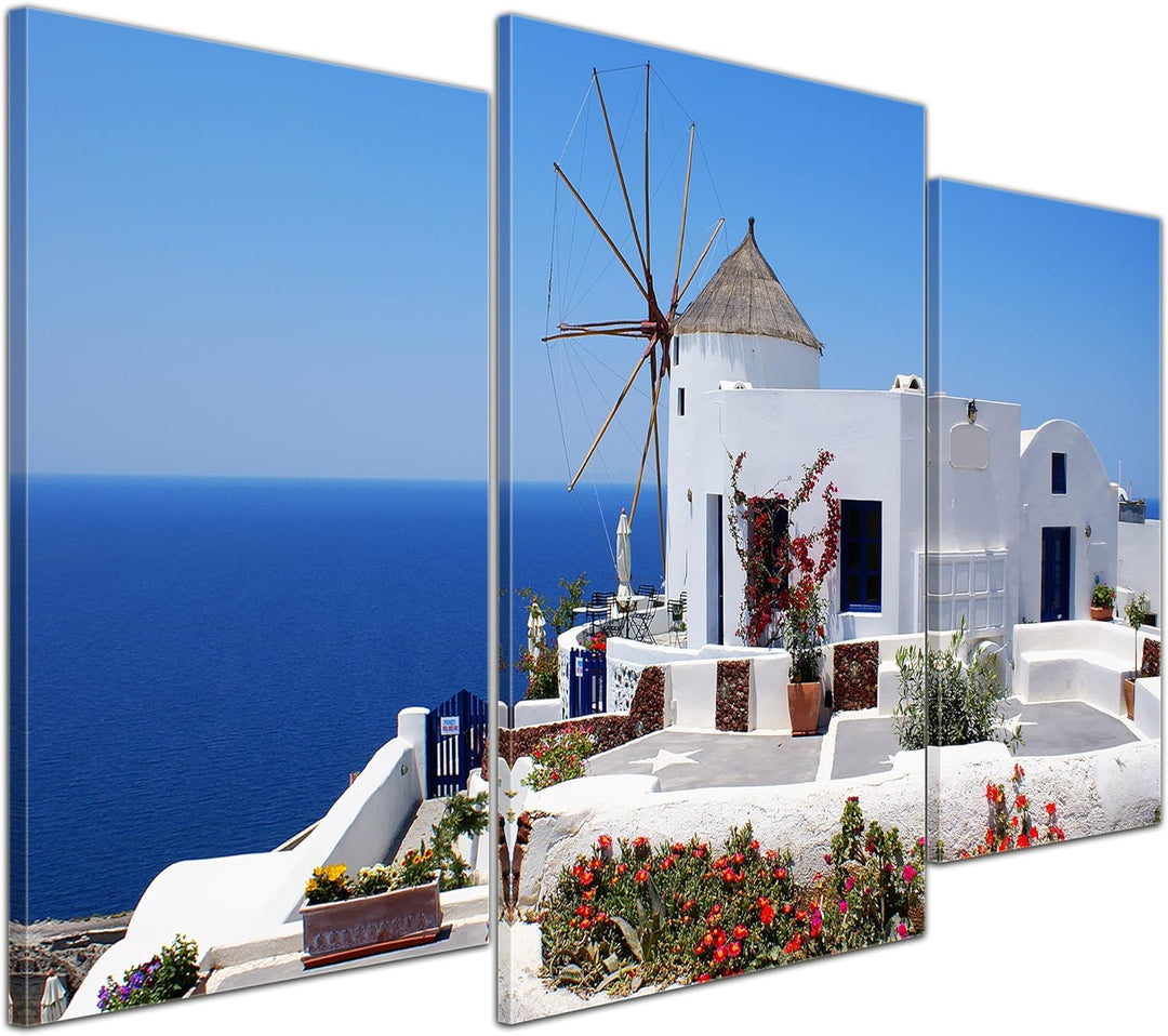 Bilderdepot24 Bild auf Leinwand | Griechische Mühle in 100x60 cm mehrteilig als Wandbild | Wand-deko