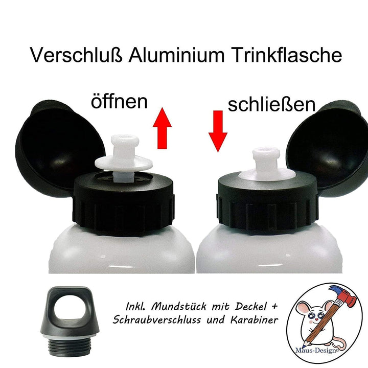Trinkflasche mit Name/wahlweise 400ml, 500ml oder 600ml + Schriftwahl für Name + Edelstahl oder Alum