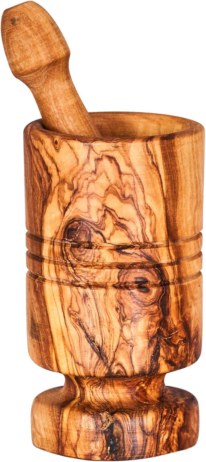 Mörser H12cm Olivenholz Holzmörser Stössel zylindrisch Holz Gewürzmühle Küche Natur Unikat Holz Vari
